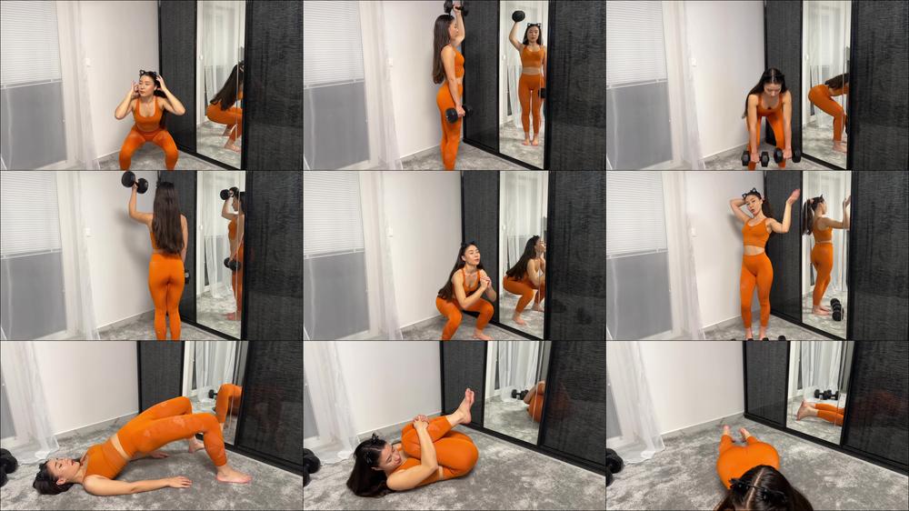 Full body workout in sexy yoga pants mirror cover