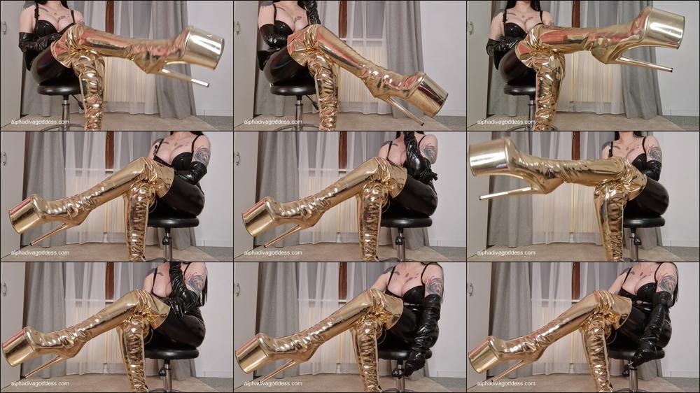 Gold shiny boots and smoking Gooning part 6