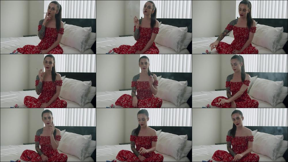 Smoking Cork 100s in Long Red Dress