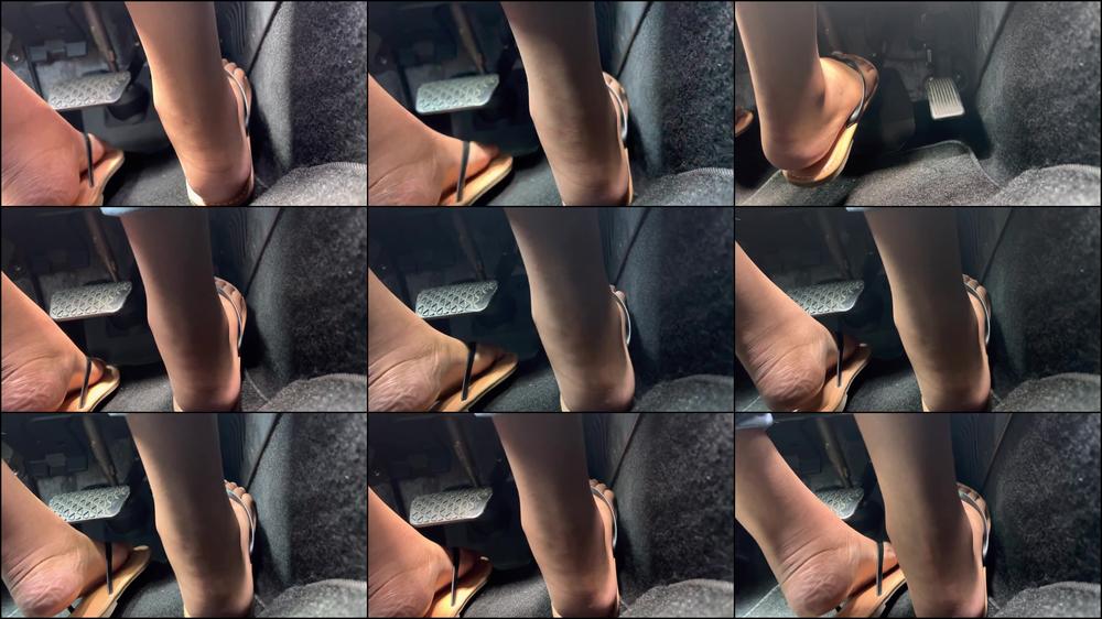 Ebony Girl Drives With Flip Flops