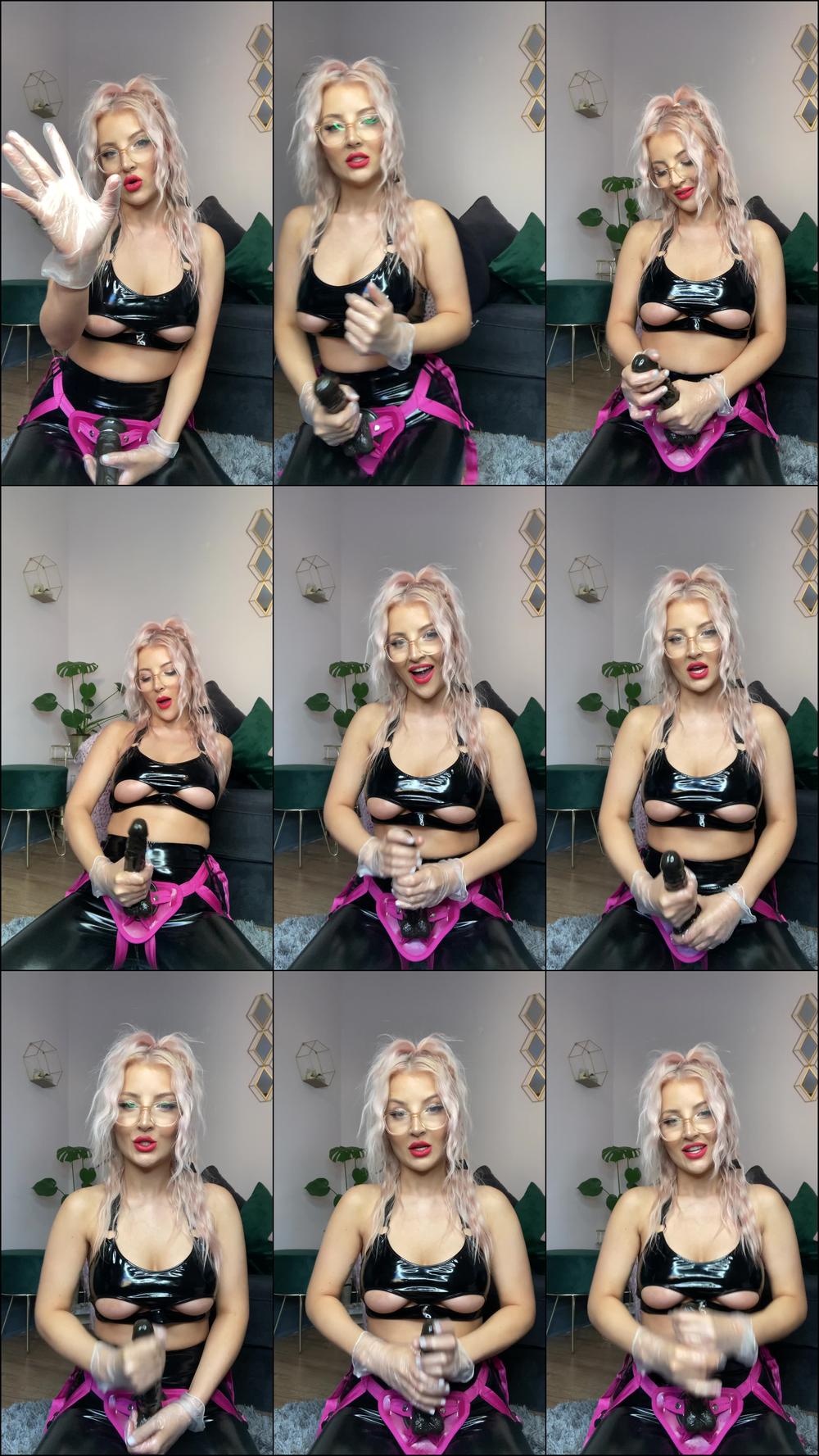 JOI in PVC with strap on & latex gloves