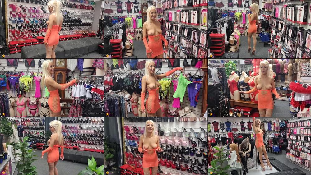 stockingsheelsandboobs 03 02 2022 2350739039 kaitlyn topless shop tour in orange glitter 8 inch heels with nude stockings