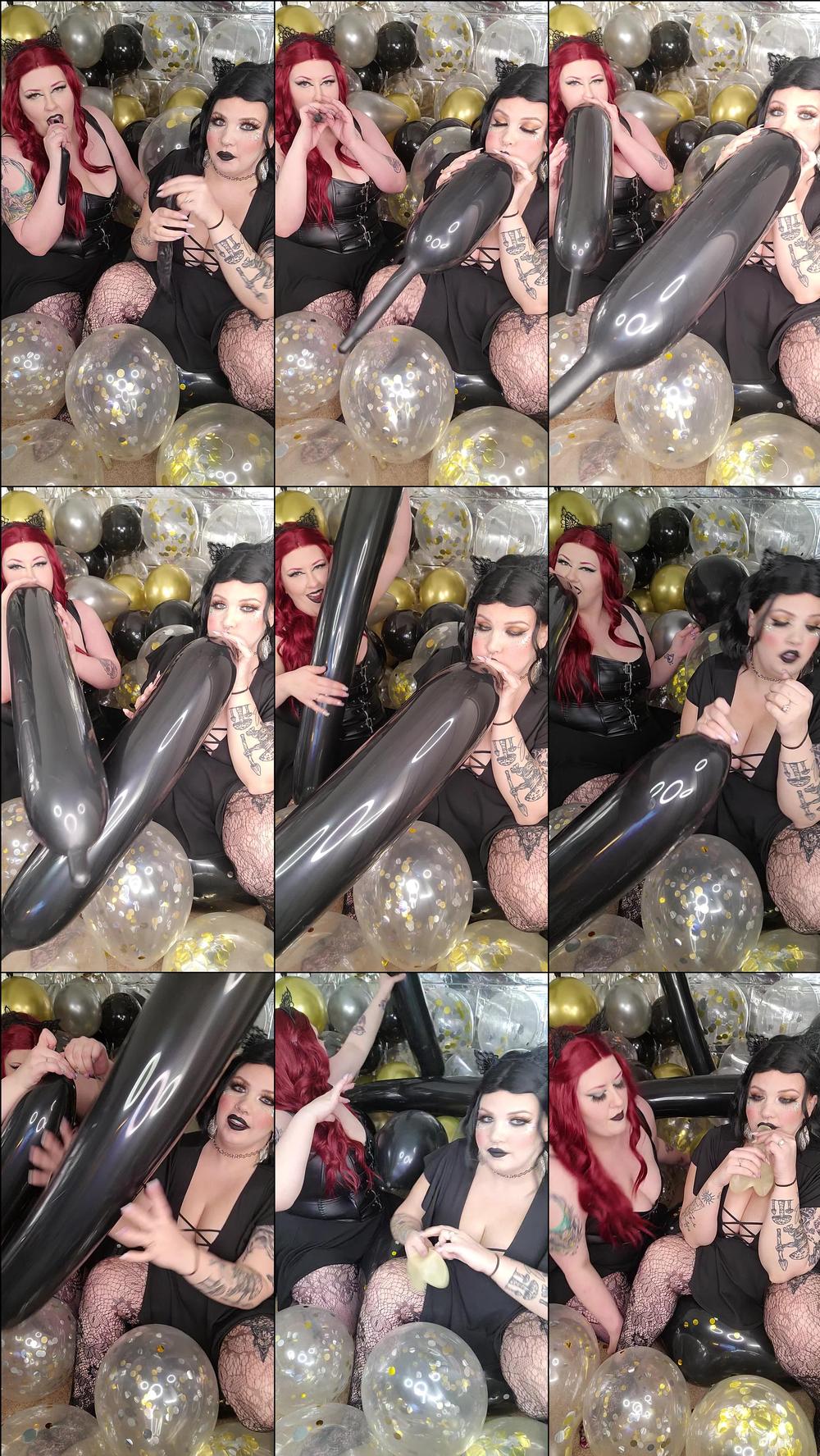 Goth GFs blow long black balloons - January 16, 2022