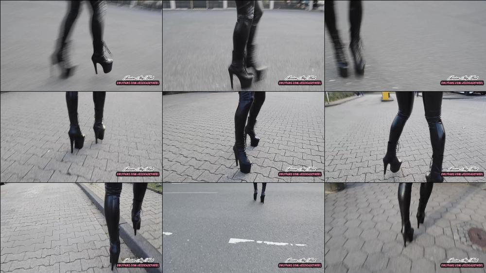 jessicaskyheel 11713558 outdoor in latexleggings und 20 cm hohen lederstiefeln 1