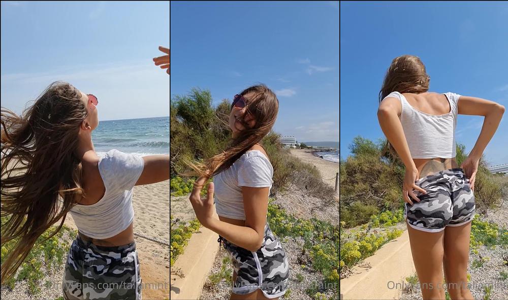 taliamint 07 10 2020 1032751709 Naughty slowmo flashing at a beach bar 